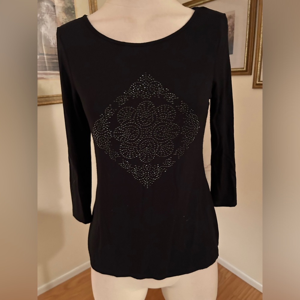 White House Black Market almost new black embellished top size M